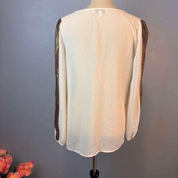 Jealous Tomato Sheer Blouse Cream/ Gold Womens Medium Long Sleeve Tunic Top - Picture 2 of 7